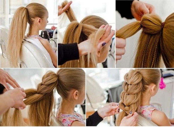 Косичка из хвостиков с резинками пошагово с фото