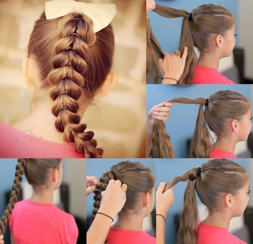 Косичка из хвостиков с резинками пошагово с фото