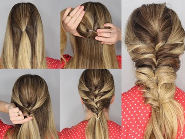 Косичка из хвостиков с резинками пошагово с фото