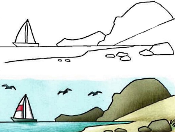 Рисунок "Черное море и его берега". Мастер класс для детей