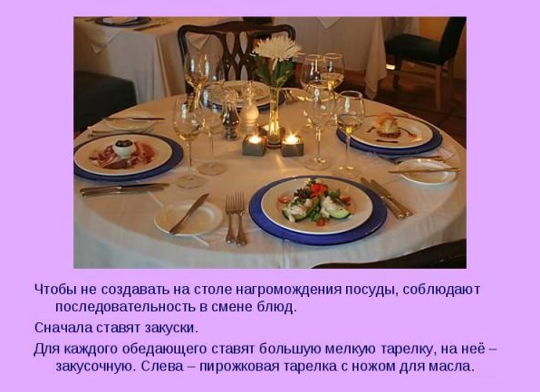 Сервировка стола к обеду. Схема, фото