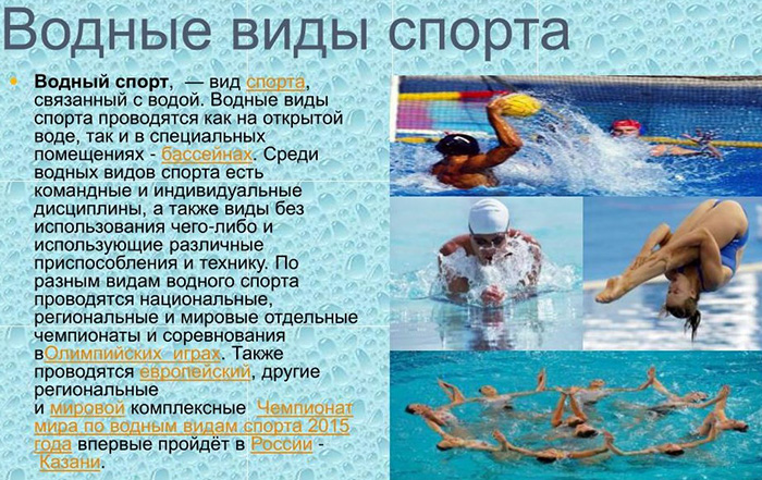 Водные виды спорта. Список названий с фото