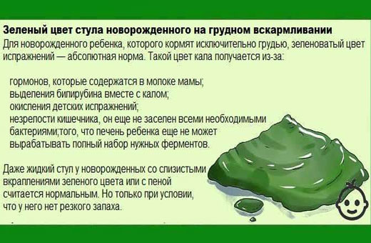 Зеленый стул у грудничка на грудном, искусственном, смешанном вскармливании. Причины и лечение